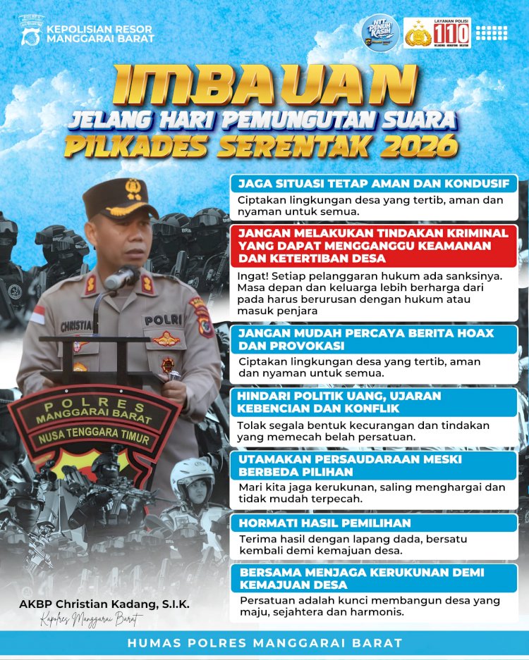 Jelang Pencoblosan Pilkades Serentak, Kapolres Mabar Serukan Tolak Politik Uang dan Jagalah Persaudaraan