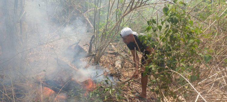 Respons Cepat Kebakaran Lahan di Warloka, AIPDA Yunus dan Warga Bahu-Membahu Padamkan Api