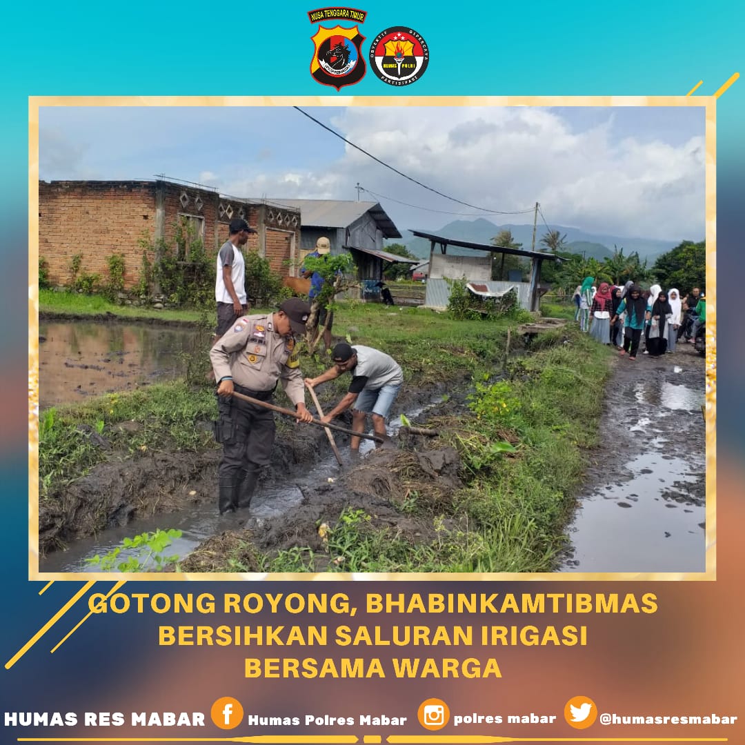 Gotong Royong, Bhabinkamtibmas Bersikan Saluran Irigasi Bersama Warga